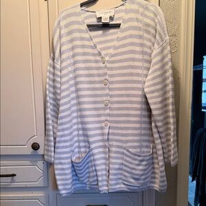 Adrienne Vittadini Light Blue and White Striped Cardigan
